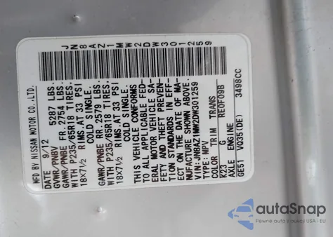 2013 Nissan Murano Sl z USA, uszkodzony, nr VIN JN8AZ1MW2DW301259